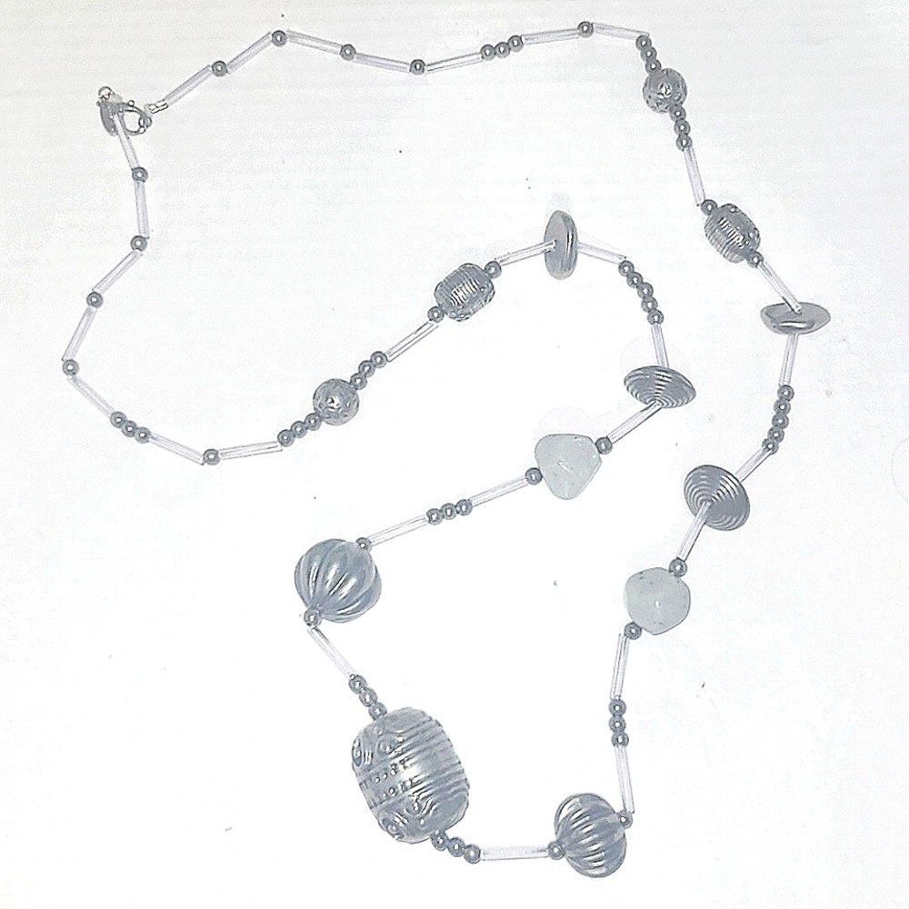 Necklace Italian silver bali bead Labradite on silk 46" Express